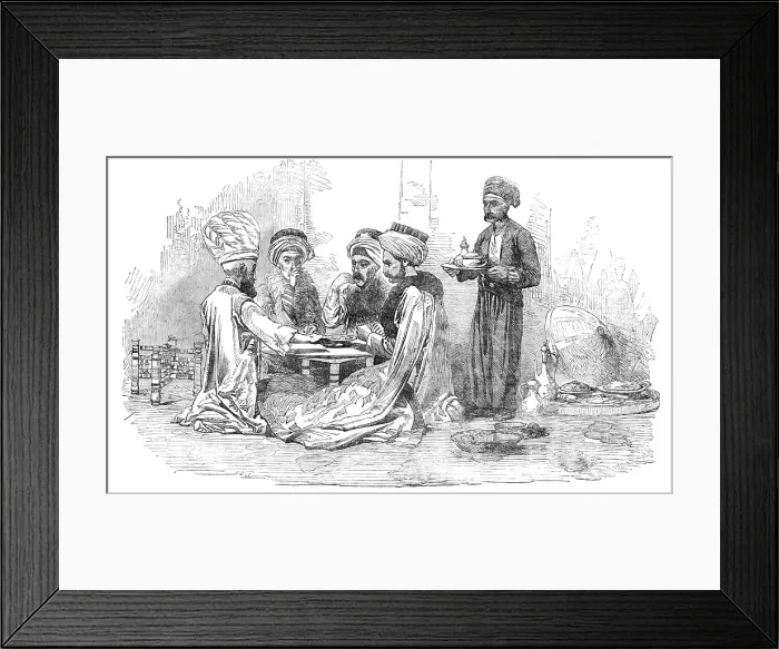Framed Print : The Turkish Exhibition and Museum, Hyde-Park-Corner - a Turkish Dinner Party, 1854. Creator: Unknown Framed Print : The Turkish Exhibition and Museum, Hyde-Park-Corner - a Turkish Dinner Party, 1854. Creator: Unknown