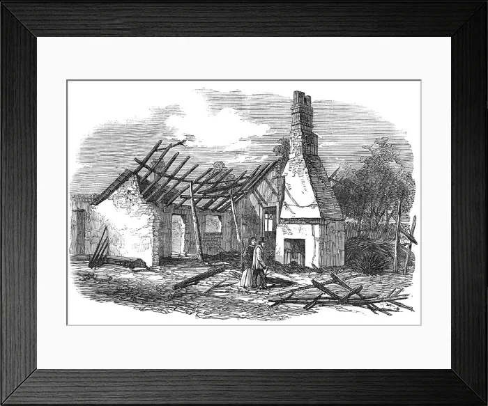 Framed Print : Remains of the National School at Capel, near Ipswich, struck by lightning, 1854. Creator: Unknown Framed Print : Remains of the National School at Capel, near Ipswich, struck by lightning, 1854. Creator: Unknown