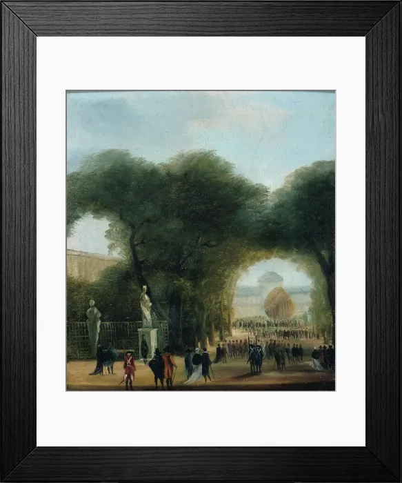Framed Print : Ascension d'un aérostat, aux Tuileries (le 27 août 1783 ?), c1783. Creator: Ecole Francaise Framed Print : Ascension d'un aérostat, aux Tuileries (le 27 août 1783 ?), c1783. Creator: Ecole Francaise