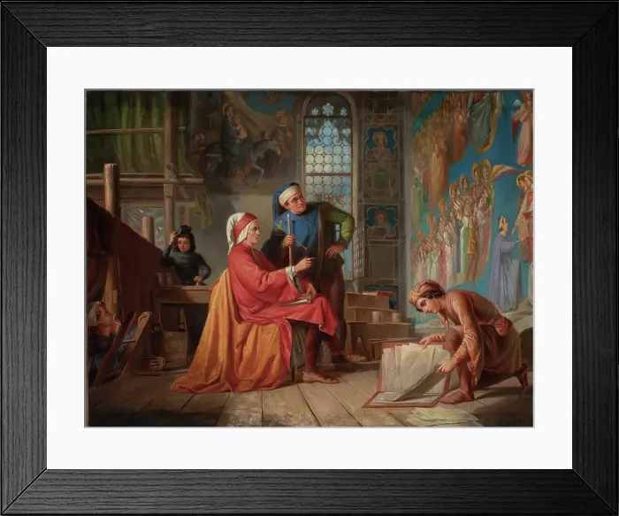 Framed Print : Dante visits Giotto in the Scrovegni Chapel, ca 1865. Creator: Toniolo, Leopoldo (1833-1908) Framed Print : Dante visits Giotto in the Scrovegni Chapel, ca 1865. Creator: Toniolo, Leopoldo (1833-1908)