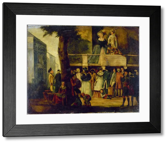 Framed Print : Parade devant un théâtre des boulevards (théâtre des Associés, boulevard du Temple?), c1788. Creator: Ecole Francaise Framed Print : Parade devant un théâtre des boulevards (théâtre des Associés, boulevard du Temple?), c1788. Creator: Ecole Francaise