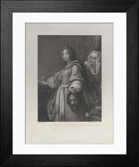 Framed Print : Judith holding the head of Holofernes and a sword, her maid behind her at right, 1819. Creator: Mauro Gandolfi Framed Print : Judith holding the head of Holofernes and a sword, her maid behind her at right, 1819. Creator: Mauro Gandolfi