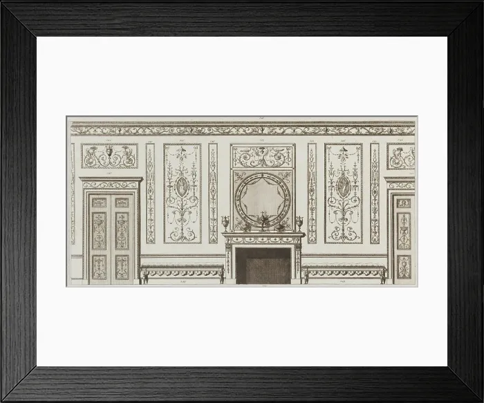 Framed Print : Interior design of wall with door, fireplace, panels and benches (in Designs for Various... 1784. Creators: Michelangelo Pergolesi, Francesco Bartolozzi. Interior design of wall with door, fireplace) Framed Print : Interior design of wall with door, fireplace, panels and benches (in Designs for Various... 1784. Creators: Michelangelo Pergolesi, Francesco Bartolozzi. Interior design of wall with door, fireplace)
