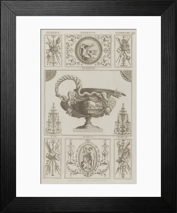 Framed Print : Panels of Ornament, nos. CLXXXVI-CXCII ('Designs for Various Ornaments, pl.... February 29, 1782. Creator: Michelangelo Pergolesi. Panels of Ornament, nos. CLXXXVI-CXCII ('Designs for Various Ornaments, pl.... February 29, 1782) Framed Print : Panels of Ornament, nos. CLXXXVI-CXCII ('Designs for Various Ornaments, pl.... February 29, 1782. Creator: Michelangelo Pergolesi. Panels of Ornament, nos. CLXXXVI-CXCII ('Designs for Various Ornaments, pl.... February 29, 1782)