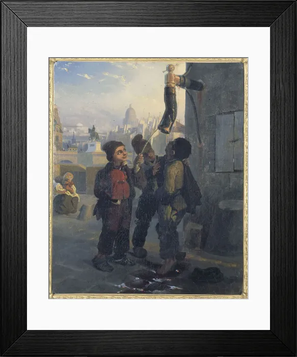 Framed Print : Petits ramoneurs se désaltérant à l'eau d'une pompe, vers 1830, c1830. Creator: Ecole Francaise Framed Print : Petits ramoneurs se désaltérant à l'eau d'une pompe, vers 1830, c1830. Creator: Ecole Francaise