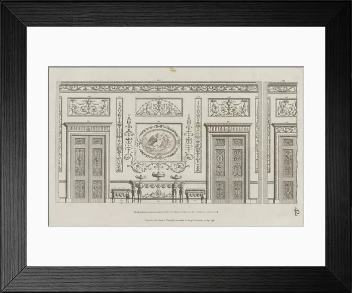 Framed Print : Interior Ornamented Wall with Doors, nos. 228-239 ('Designs for Various Ornaments... July 17, 1791. Creator: Michelangelo Pergolesi. Interior Ornamented Wall with Doors, nos. 228-239 ('Designs for Various Ornaments... July 17, 1791)