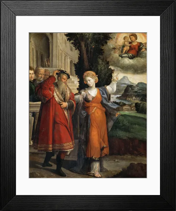 Framed Print : The appearance of the Virgin to Augustus and Sibyl, c. 1544. Creator: Garofalo, Benvenuto Tisi da (1481-1559) Framed Print : The appearance of the Virgin to Augustus and Sibyl, c. 1544. Creator: Garofalo, Benvenuto Tisi da (1481-1559)