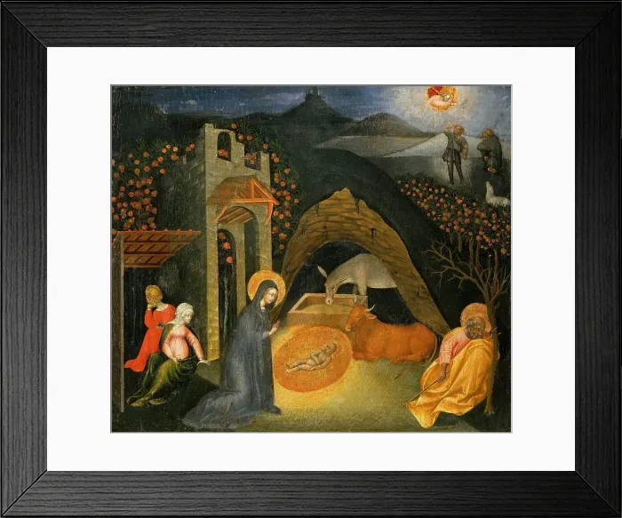 Framed Print : The Nativity with the Annunciation to the Shepherds, ca 1435. Creator: Giovanni di Paolo (ca 1403-1482) Framed Print : The Nativity with the Annunciation to the Shepherds, ca 1435. Creator: Giovanni di Paolo (ca 1403-1482)