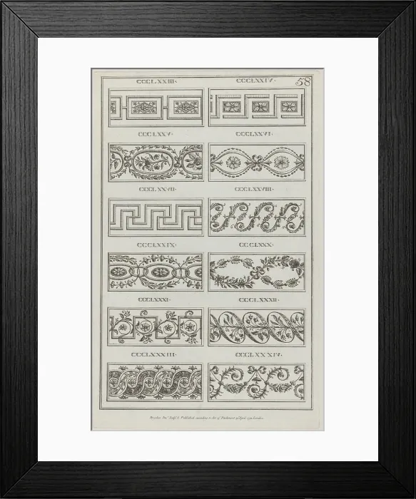 Framed Print : Panels of Ornament, nos. CCCLXXIII-CCLXXXIV ('Designs for Various Ornaments, pl... April 29, 1791. Creator: Michelangelo Pergolesi. Panels of Ornament, nos. CCCLXXIII-CCLXXXIV ('Designs for Various Ornaments, pl... April 29, 1791) Framed Print : Panels of Ornament, nos. CCCLXXIII-CCLXXXIV ('Designs for Various Ornaments, pl... April 29, 1791. Creator: Michelangelo Pergolesi. Panels of Ornament, nos. CCCLXXIII-CCLXXXIV ('Designs for Various Ornaments, pl... April 29, 1791)