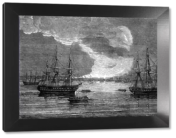 Conflagration at Varna: French Line-of-Battle ship 'Bayard' - H.M. Frigate 'Leander', 1854. Creator: Unknown. Conflagration at Varna: French Line-of-Battle ship 'Bayard' - H.M. Frigate 'Leander', 1854. Creator: Unknown