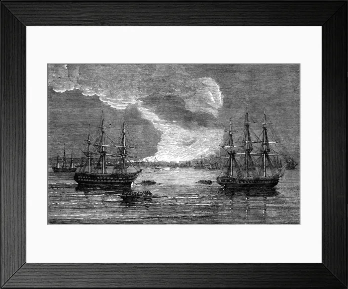 Framed Print : Conflagration at Varna: French Line-of-Battle ship Bayard - H.M. Frigate Leander, 1854. Creator: Unknown. Conflagration at Varna: French Line-of-Battle ship Bayard - H.M. Frigate Leander, 1854. Creator: Unknown Framed Print : Conflagration at Varna: French Line-of-Battle ship Bayard - H.M. Frigate Leander, 1854. Creator: Unknown. Conflagration at Varna: French Line-of-Battle ship Bayard - H.M. Frigate Leander, 1854. Creator: Unknown