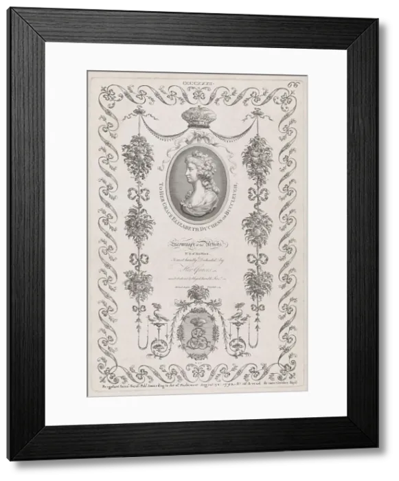 Framed Print : Portrait of the Duchess of Buccleugh and Ornament, nos. CCCCXXXII, 433, 435 ('D... August 30, 1792. Creator: Michelangelo Pergolesi. Portrait of the Duchess of Buccleugh and Ornament, nos. CCCCXXXII, 433, 435 ('D... August 30, 1792) Framed Print : Portrait of the Duchess of Buccleugh and Ornament, nos. CCCCXXXII, 433, 435 ('D... August 30, 1792. Creator: Michelangelo Pergolesi. Portrait of the Duchess of Buccleugh and Ornament, nos. CCCCXXXII, 433, 435 ('D... August 30, 1792)