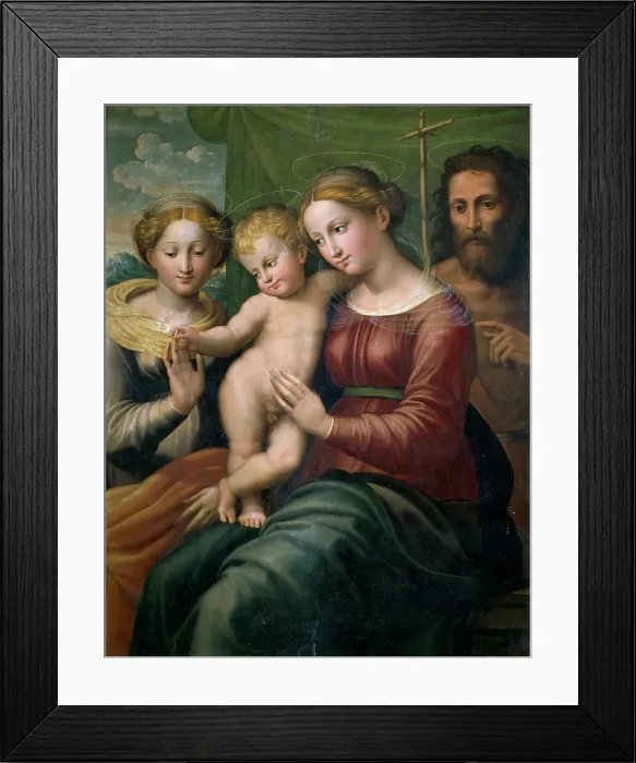 Framed Print : The Mystical Marriage of Saint Catherine and Saint John the Baptist, First Half of 16th cen. Creator: Francucci, Innocenzo (1490 / 94-1547 / 50) Framed Print : The Mystical Marriage of Saint Catherine and Saint John the Baptist, First Half of 16th cen. Creator: Francucci, Innocenzo (1490 / 94-1547 / 50)