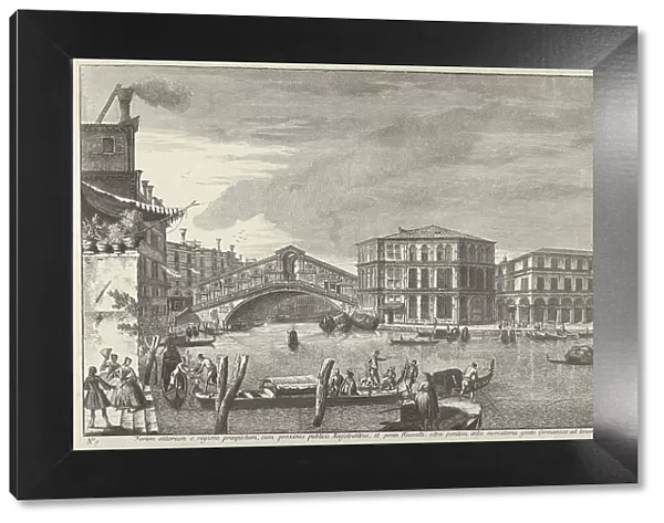 Plate 9: the bridge and market of the Rialto, Venice, from Views of Venice (Magnificenti... 1741. Creator: Michele Marieschi)