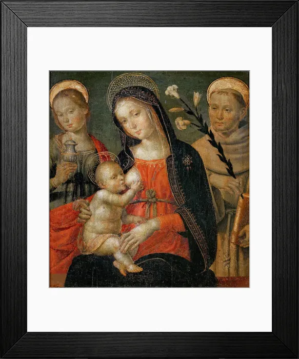 Framed Print : Madonna del Latte with Saints Mary Magdalene and Anthony of Padua, Late 15th cen. Creator: Lo Spagna, (Giovanni di Pietro) (1450-1528) Framed Print : Madonna del Latte with Saints Mary Magdalene and Anthony of Padua, Late 15th cen. Creator: Lo Spagna, (Giovanni di Pietro) (1450-1528)