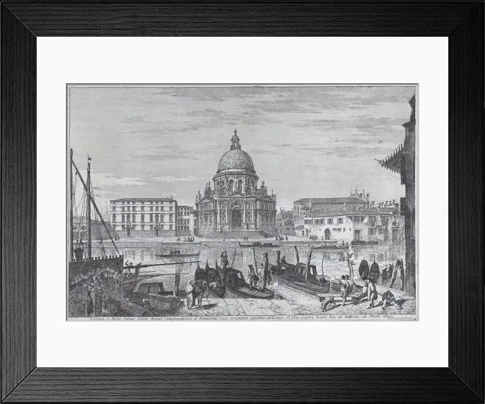 Framed Print : The church of Santa Maria della Salute seen across the water with gondolas in the foregrou... 1741. Creator: Michele Marieschi Framed Print : The church of Santa Maria della Salute seen across the water with gondolas in the foregrou... 1741. Creator: Michele Marieschi