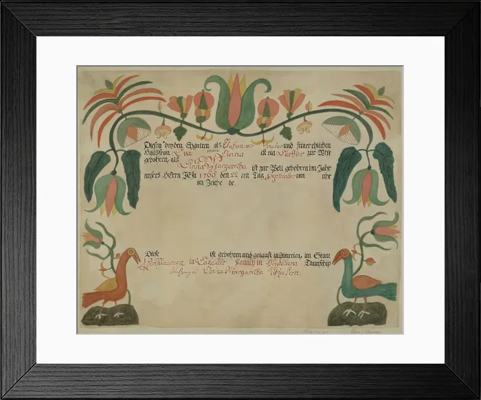 Framed Print : Pa. German Birth and Baptismal Certificate, 1935 / 1942. Creator: Roy S. Brown Framed Print : Pa. German Birth and Baptismal Certificate, 1935 / 1942. Creator: Roy S. Brown