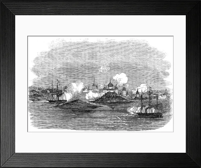 Framed Print : Attack on the town of Novitska, in the White Sea, by the Miranda and Brisk, 1854. Creator: Unknown. Attack on the town of Novitska, in the White Sea, by the Miranda and Brisk, 1854. Creator: Unknown Framed Print : Attack on the town of Novitska, in the White Sea, by the Miranda and Brisk, 1854. Creator: Unknown. Attack on the town of Novitska, in the White Sea, by the Miranda and Brisk, 1854. Creator: Unknown