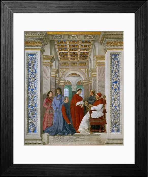 Framed Print : Pope Sixtus IV Appoints Bartolomeo Platina as Prefect of the Vatican Library, ca 1478. Creator: Melozzo da Forli (1438-1494) Framed Print : Pope Sixtus IV Appoints Bartolomeo Platina as Prefect of the Vatican Library, ca 1478. Creator: Melozzo da Forli (1438-1494)