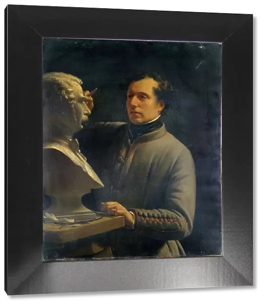 Jean-Pierre Dantan (1800-1869), sculptor, modeling the bust of Pérignon, in 1848. Creator: Unknown