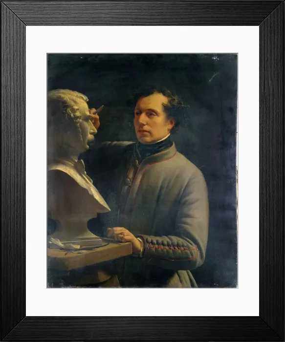 Framed Print : Jean-Pierre Dantan (1800-1869), sculptor, modeling the bust of Pérignon, in 1848. Creator: Unknown Framed Print : Jean-Pierre Dantan (1800-1869), sculptor, modeling the bust of Pérignon, in 1848. Creator: Unknown
