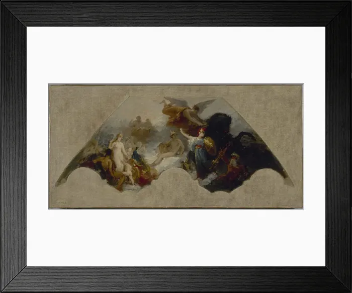 Framed Print : Minerva fighting Brute Force in front of reunited Olympus, c1872. Creator: Unknown Framed Print : Minerva fighting Brute Force in front of reunited Olympus, c1872. Creator: Unknown