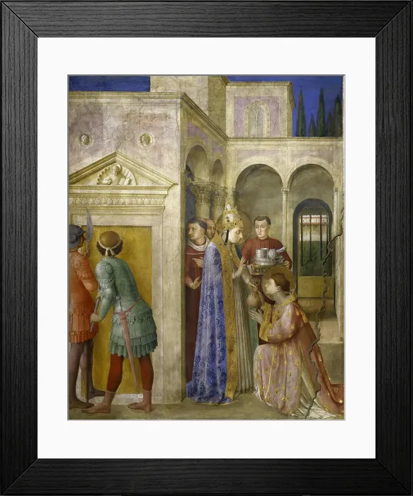 Framed Print : Saint Lawrence Receiving the Treasures of the Church from Pope Sixtus II, c. 1448. Creator: Angelico, Fra Giovanni, da Fiesole (ca. 1400-1455) Framed Print : Saint Lawrence Receiving the Treasures of the Church from Pope Sixtus II, c. 1448. Creator: Angelico, Fra Giovanni, da Fiesole (ca. 1400-1455)