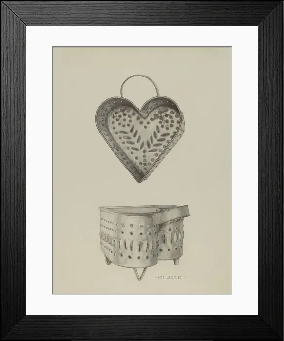 Framed Print : Pa. German Cottage Cheese Strainer, c. 1939. Creator: Don Cecilio Framed Print : Pa. German Cottage Cheese Strainer, c. 1939. Creator: Don Cecilio