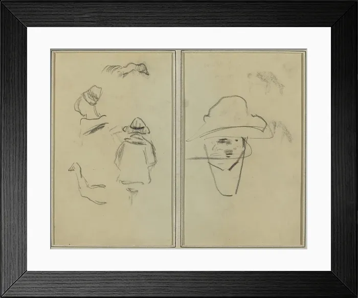 Framed Print : Two Breton Figures and Studies of Two Geese; Man Wearing Hat [verso], 1884-1888. Creator: Paul Gauguin