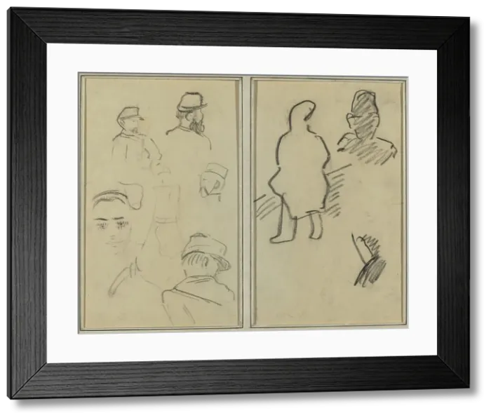 Framed Print : Five Studies of Soldiers and a Woman's Face; Two Figures [recto], 1884-1888. Creator: Paul Gauguin
