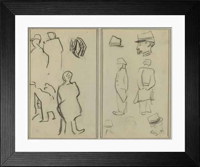 Framed Print : Figure Studies; Studies of Soldiers [verso], 1884-1888. Creator: Paul Gauguin