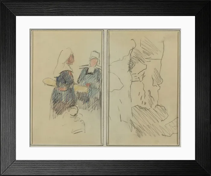 Framed Print : Two Breton Women; Landscape [recto], 1884-1888. Creator: Paul Gauguin