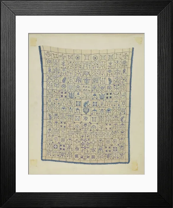 Framed Print : Embroidered Coverlet, c. 1936. Creator: Mae A. Clarke Framed Print : Embroidered Coverlet, c. 1936. Creator: Mae A. Clarke