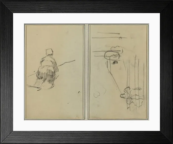 Framed Print : A Breton Woman Walking; Sketch with Stairs [verso], 1884-1888. Creator: Paul Gauguin