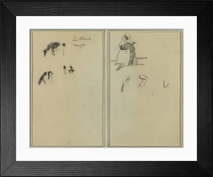 Framed Print : Two Cows; A Seated Breton Woman [verso], 1884-1888. Creator: Paul Gauguin