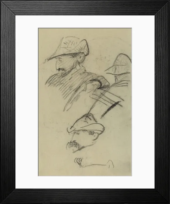 Framed Print : Three Studies of a Man Wearing a Hat [recto], 1884-1888. Creator: Paul Gauguin