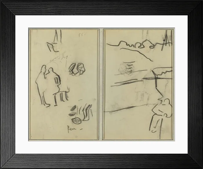 Framed Print : Group of Human Forms; A Man Seated [recto], 1884-1888. Creator: Paul Gauguin