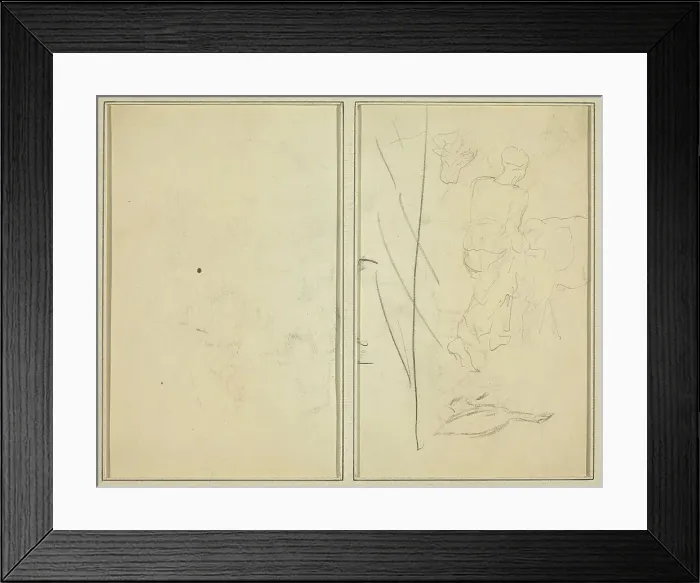 Framed Print : Woman with Cow, and Goose; Counterproof [verso], 1884-1888. Creator: Paul Gauguin