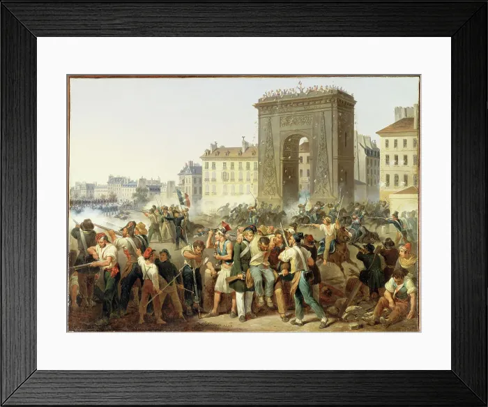 Framed Print : Combat de la porte Saint-Denis, 28 juillet 1830, 1830. Creator: Hippolyte Lecomte Framed Print : Combat de la porte Saint-Denis, 28 juillet 1830, 1830. Creator: Hippolyte Lecomte