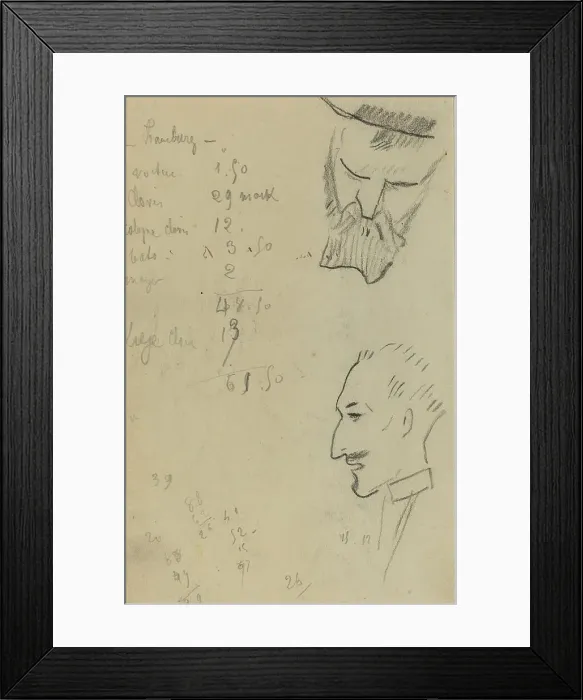 Framed Print : A Bearded Man and a Man in Profile [verso], 1884-1888. Creator: Paul Gauguin