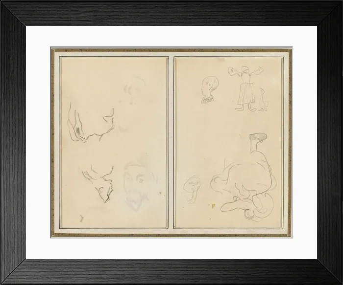 Framed Print : Head of a Man with a Study of His Back; Various Sketches with a Peasant...[recto], 1884-1888. Creator: Paul Gauguin