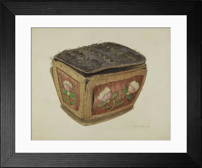 Framed Print : Birch Bark Sewing Basket, 1938. Creator: John Cooke Framed Print : Birch Bark Sewing Basket, 1938. Creator: John Cooke