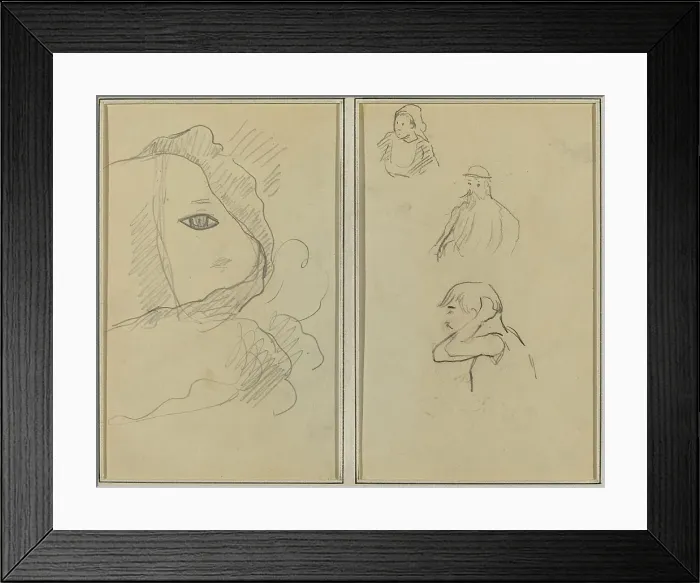 Framed Print : Eye and Part of Face; A Breton Woman and Two Men [recto], 1884-1888. Creator: Paul Gauguin