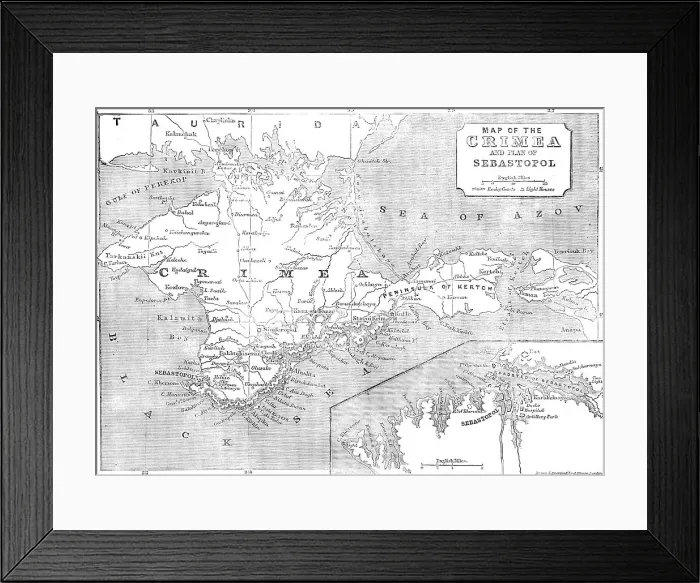 Framed Print : Map of the Crimea and plan of Sebastopol, 1854. Creator: John Dower Framed Print : Map of the Crimea and plan of Sebastopol, 1854. Creator: John Dower