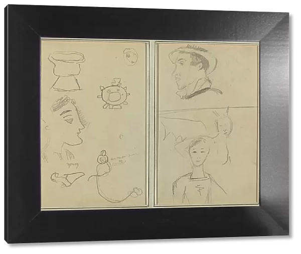 A Caricature and Five Forms; A Man in Profile, a Winged Creature and a Boy [verso], 1884-1888. Creator: Paul Gauguin