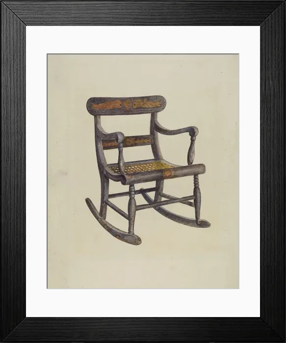 Framed Print : Decorated Child's Rocking Chair, c. 1942. Creator: James Fisher Framed Print : Decorated Child's Rocking Chair, c. 1942. Creator: James Fisher