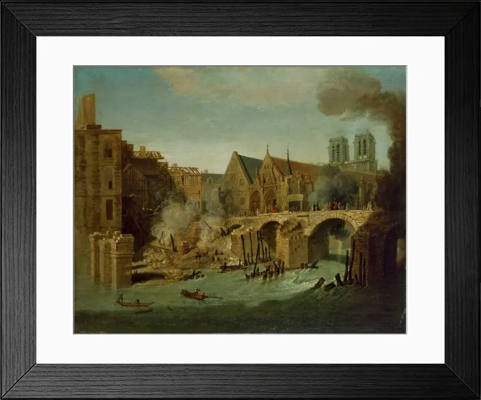 Framed Print : Le Petit-Pont, après l'incendie de 1718, 1718. Creator: Jean-Baptiste Oudry