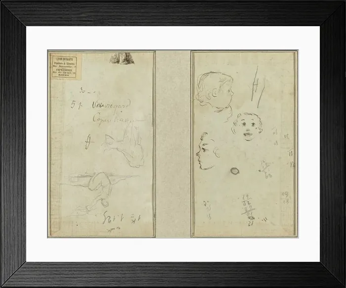 Framed Print : Seated Figure and a Cow; Three Studies of a Child's Head, 1884-1888. Creator: Paul Gauguin Framed Print : Seated Figure and a Cow; Three Studies of a Child's Head, 1884-1888. Creator: Paul Gauguin