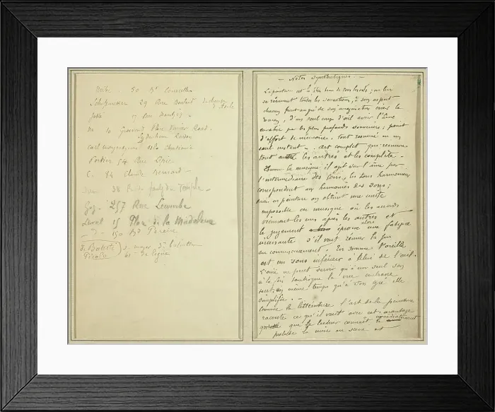 Framed Print : Address List; Manuscript Page [recto], 1884-1888. Creator: Paul Gauguin