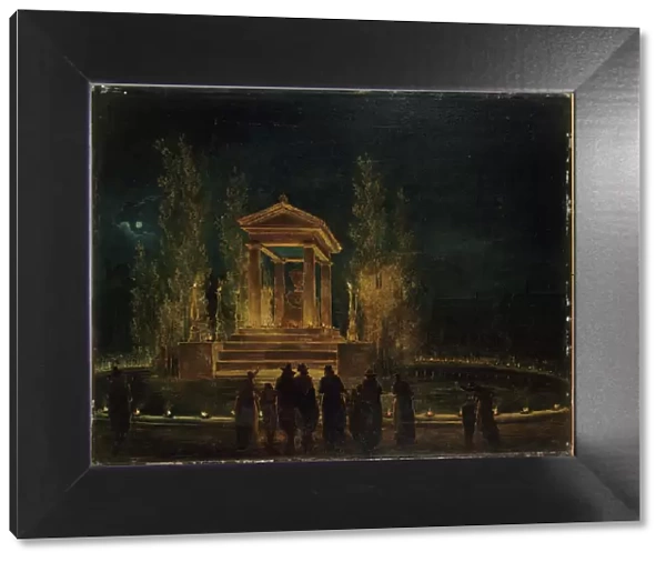 Le Mausolée provisoire de Jean-Jacques Rousseau, sur le bassin des Tuileries, avant la... c1794. Creator: Hubert Robert